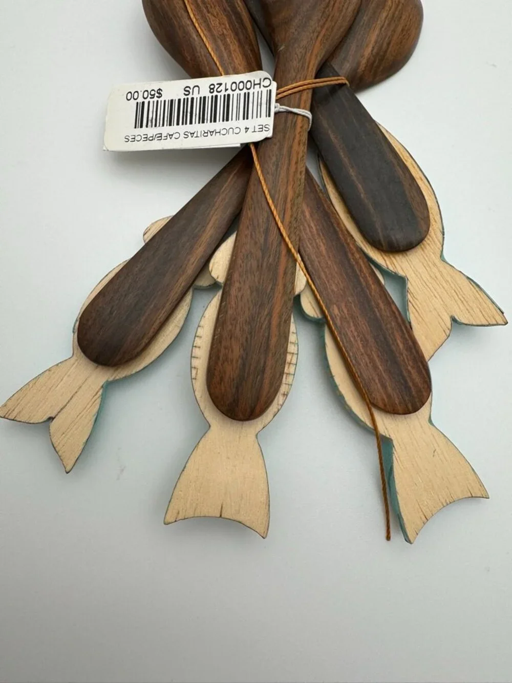 Jenny Polanco Handmade Wood Fish Espresso Spoons Set 4 Dominican NWT